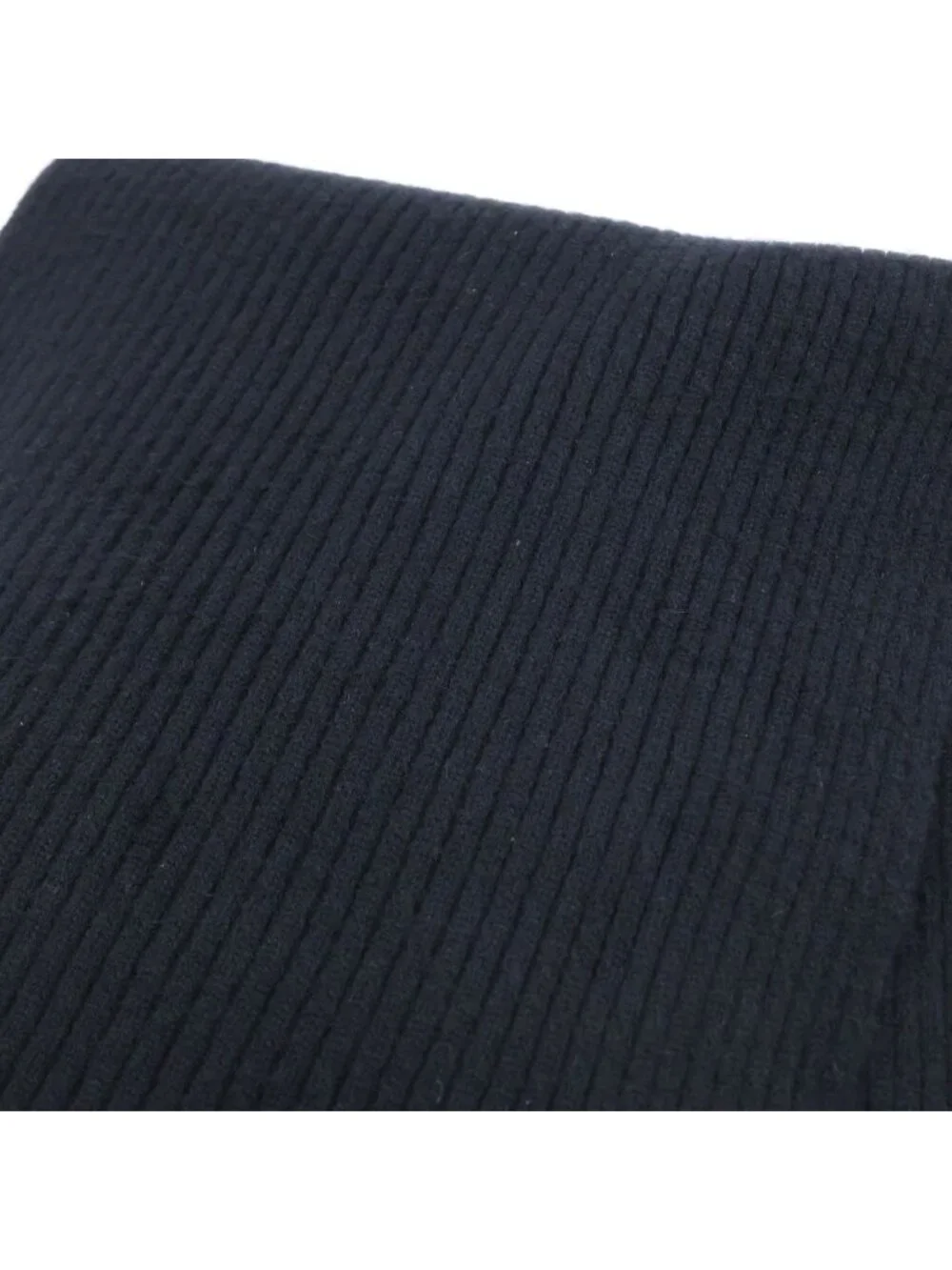 Chanel Cashmere Stall Logo Embroidery Ribbed Shawl Scarf Black
